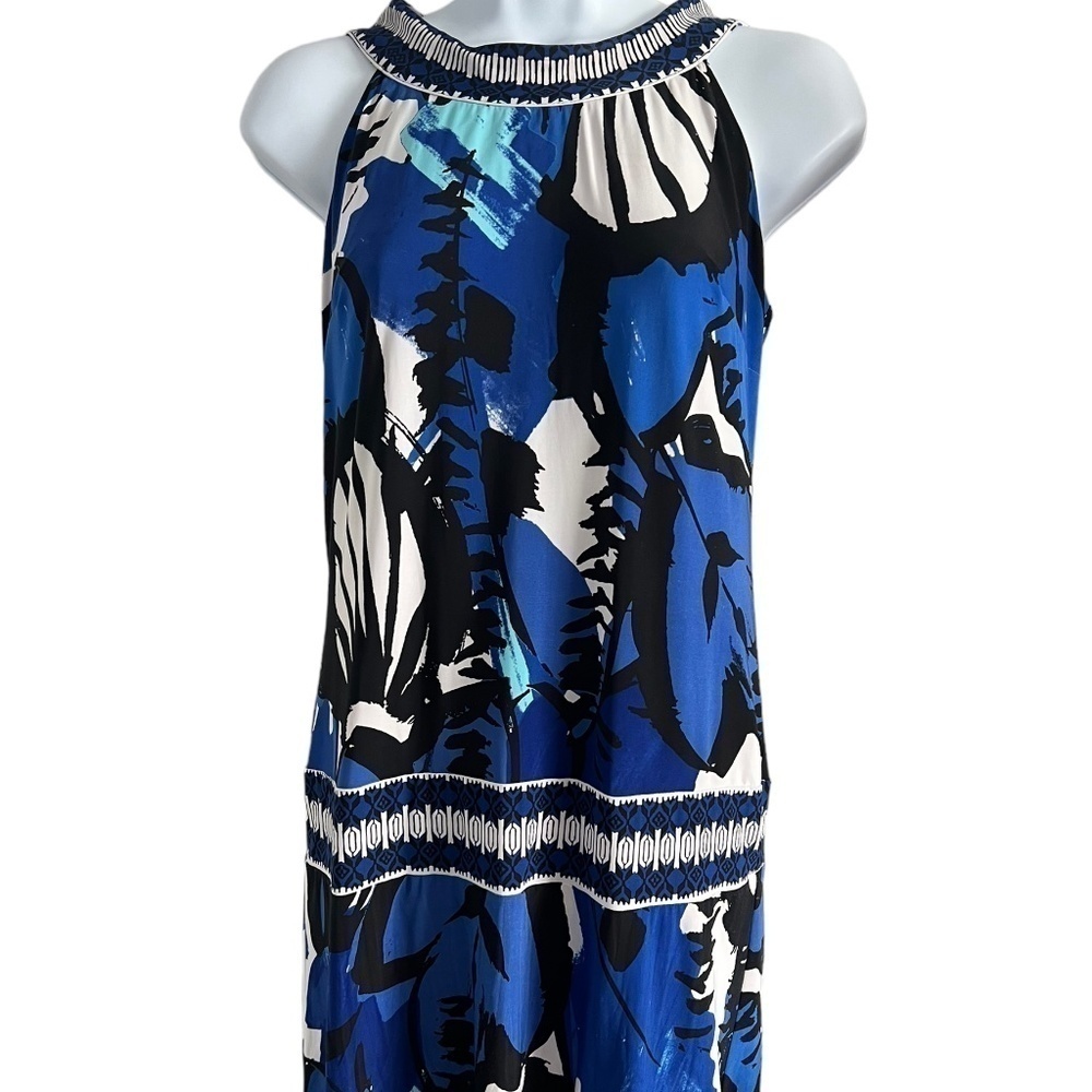 INC International Concepts Blue Black White Abstract Halter Dress